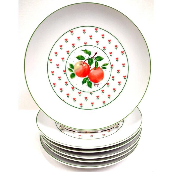 George Good Japan Vintage Porcelain Fabrizio Apple 7 5/8" Salad Plates Set of 6 - Picture 10 of 11